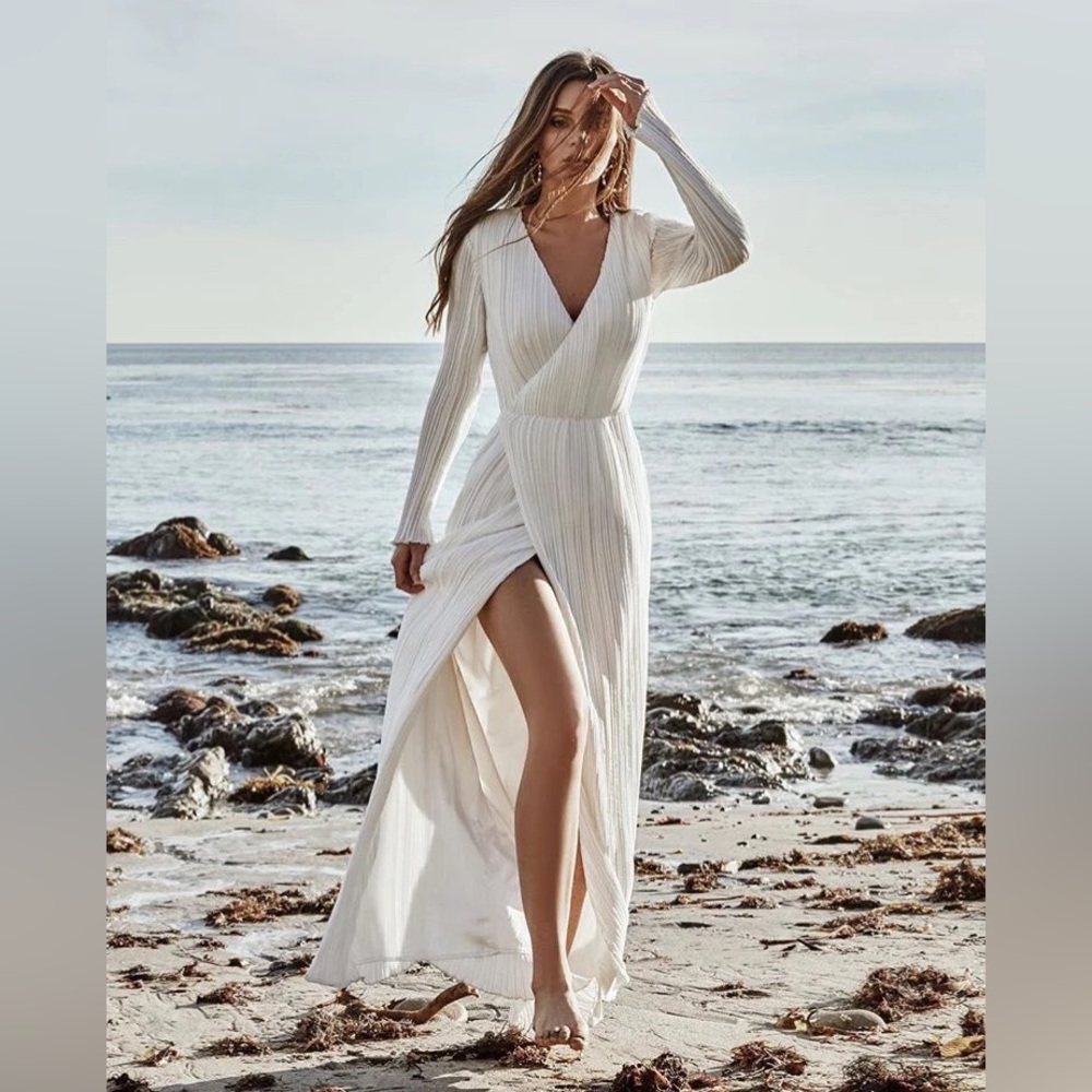 The Jetset Diaries Aster Pleated Ivory Maxi Wrap Dress S